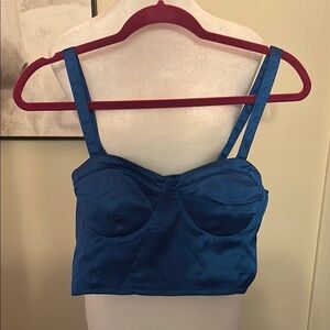 Elegant Blue Satin Women's Cropped Camisole with adjustable straps
